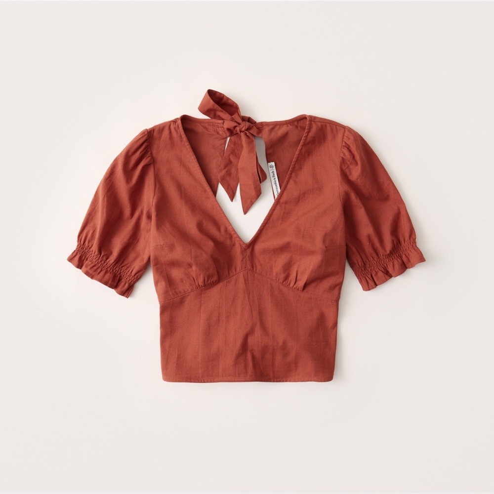 NWT Abercrombie Tie-Back Short Sleeve Top Dark Coral Large